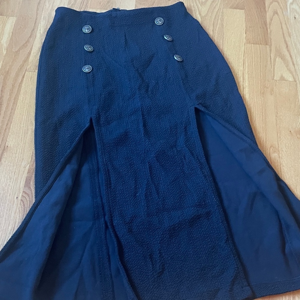 Anthropologie Black Dual Split Midi Skirt - Picture 3 of 7